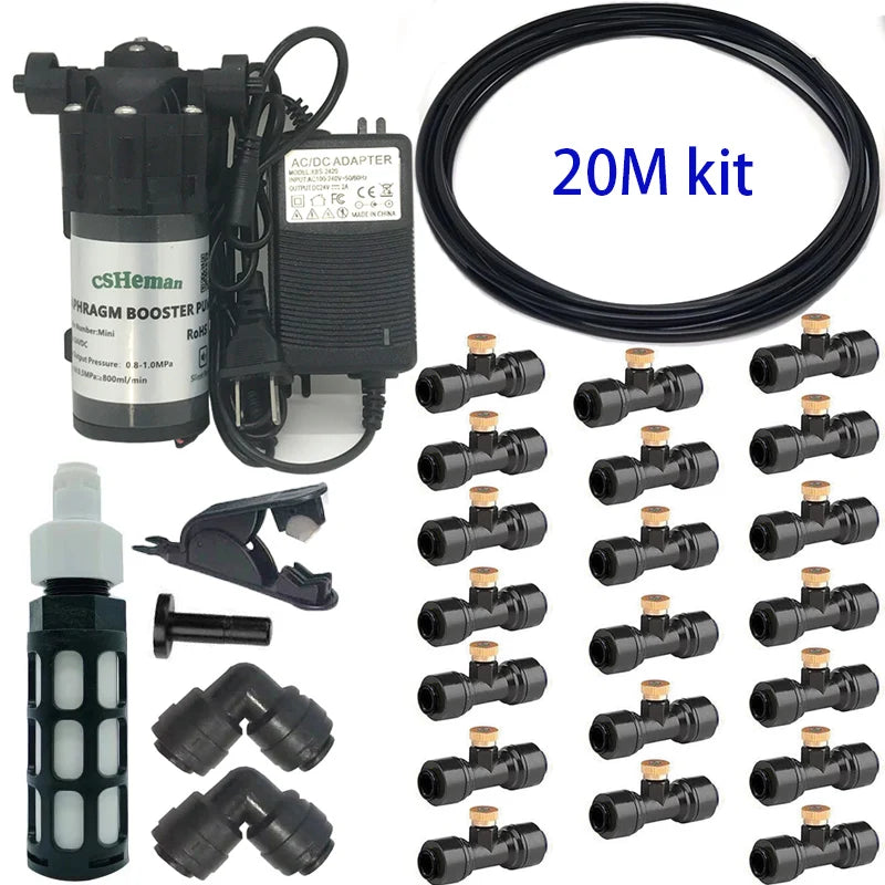 DIY Quiet Misting Cooling System Kits with DC24V Quiet Water Pump Fog Nozzle Sprayer for Patio, Garden,Greenhouse, Backyard