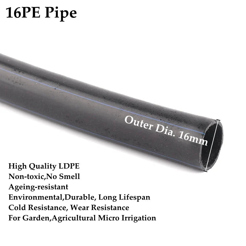 5~30m 16mm LDPE Pipe Garden Watering Agricultural Micro Irrigation Water Pipe Fruits Tee Irrigation Hose Water Tube Line
