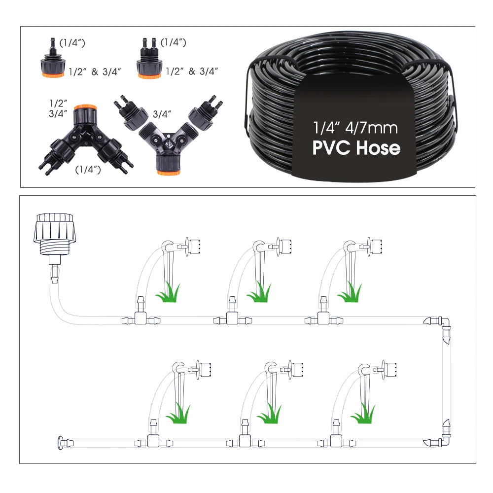 Temporizador Zigbee de jardín de 20 m, kit de riego por aspersión de múltiples tipos, manguera de 1/4'', sistema de riego con control remoto por aplicación inteligente