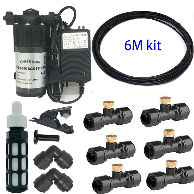 DIY Quiet Misting Cooling System Kits with DC24V Quiet Water Pump Fog Nozzle Sprayer for Patio, Garden,Greenhouse, Backyard