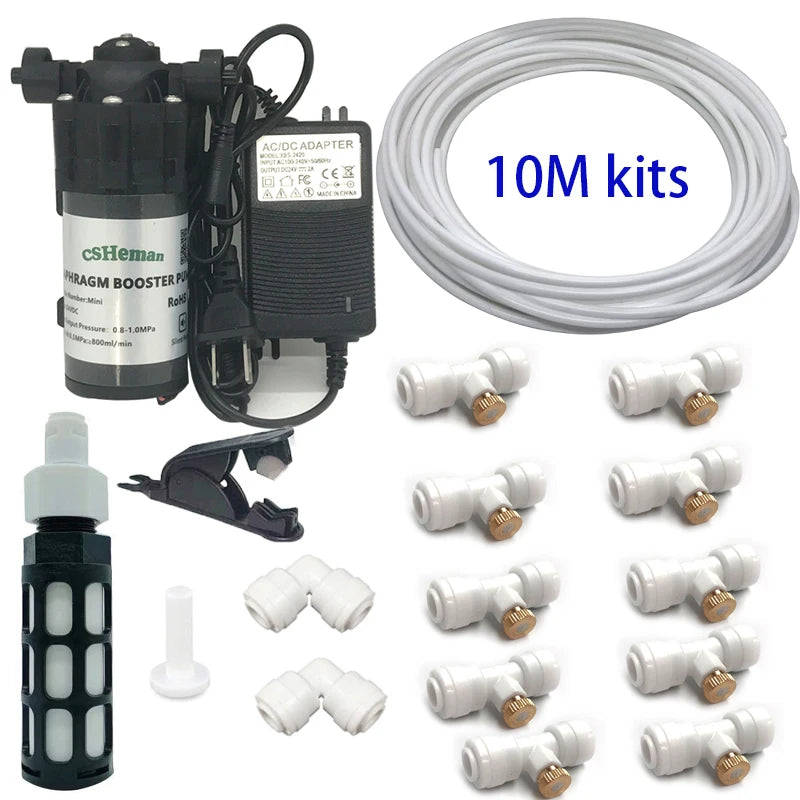 DIY Quiet Misting Cooling System Kits with DC24V Quiet Water Pump Fog Nozzle Sprayer for Patio, Garden,Greenhouse, Backyard