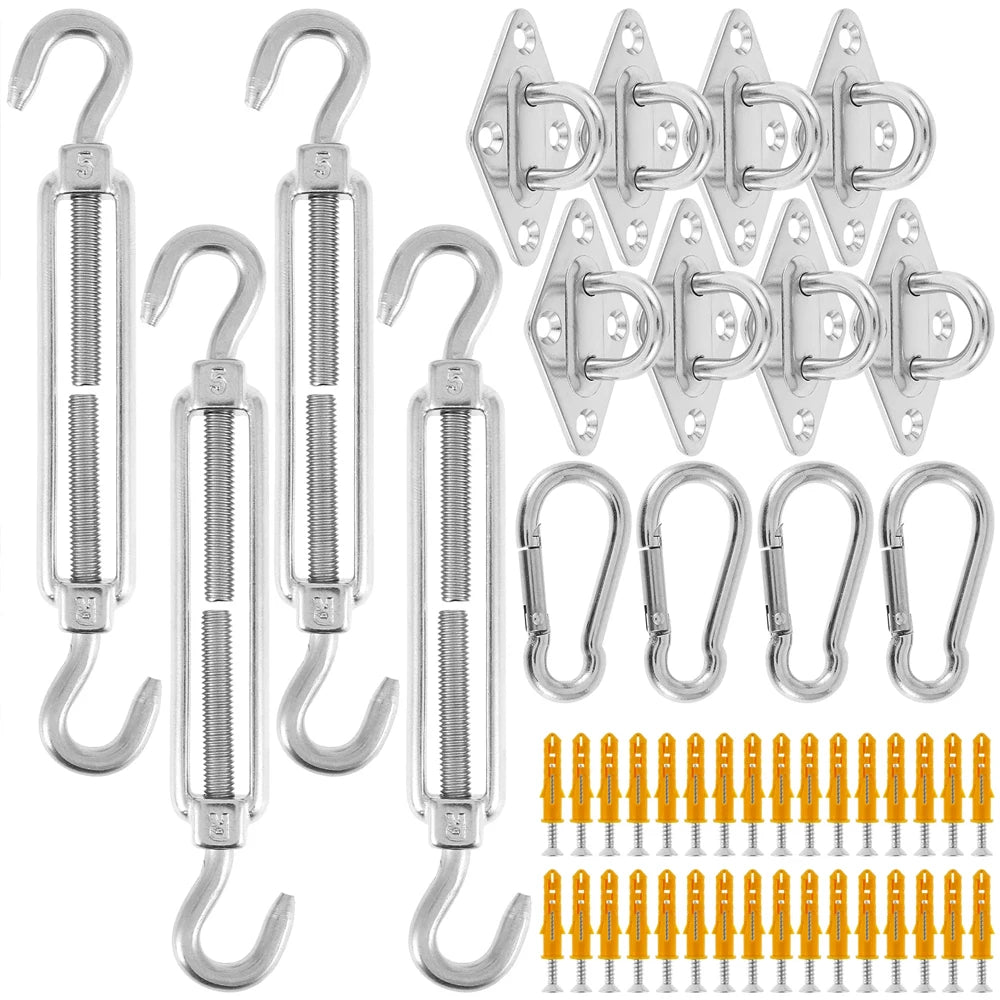 Stainless Steel Sun Shade Sail Install Attachment Set Heavy Duty Camping Tent Hardware Kit for Home Garden Sunshade Fixing Tools