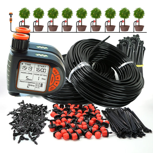 5-50M Garden Smart Rain Sensor Timer Drip Watering Kit for Outdoors Plants 1/4" Adjustable Dropper Automatic Irrigation System
