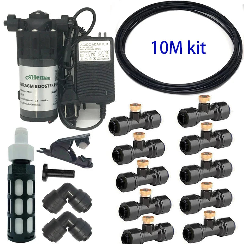 DIY Quiet Misting Cooling System Kits with DC24V Quiet Water Pump Fog Nozzle Sprayer for Patio, Garden,Greenhouse, Backyard