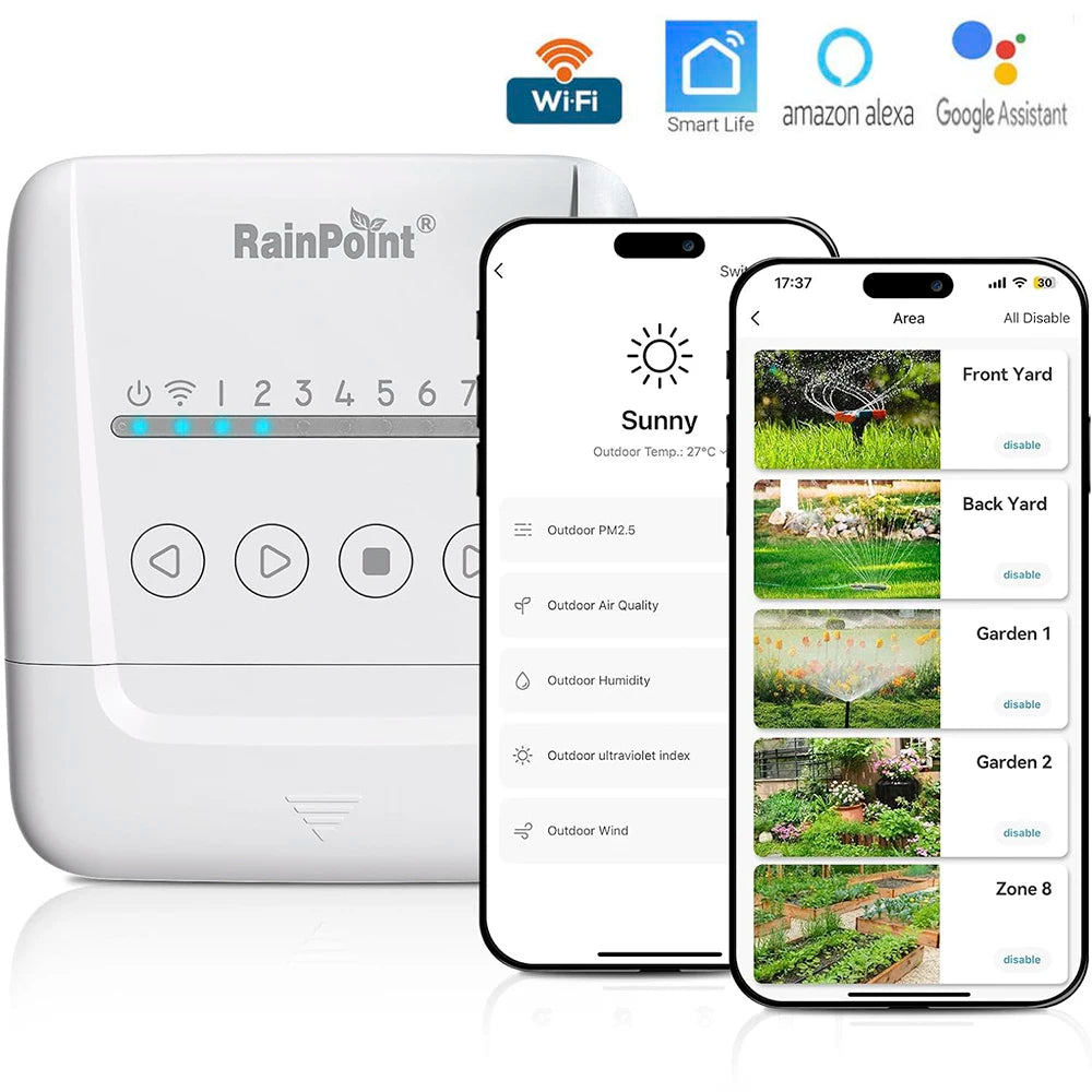 RAINPOINT 8 Zone Smart Sprinkler Controller,WiFi Sprinkler System Controller,APP Control Irrigation System, Sprinkler Timer