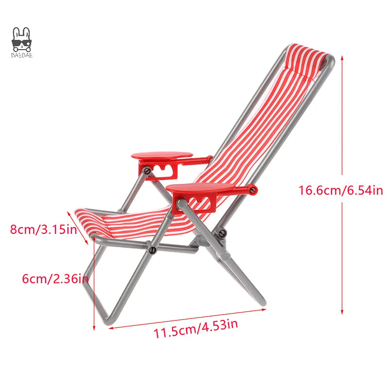 1/6 Dollhouse Mini Foldable Beach Chair Model Dollhouse Outdoor Casual Reclining Chair Dolls House Furniture Decoration