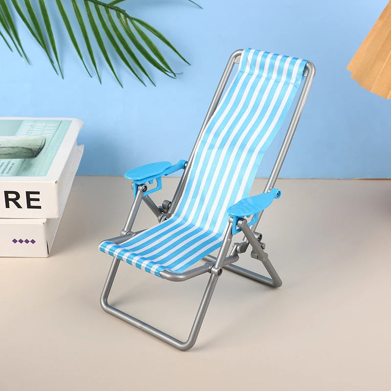 1/6 Dollhouse Mini Foldable Beach Chair Model Dollhouse Outdoor Casual Reclining Chair Dolls House Furniture Decoration