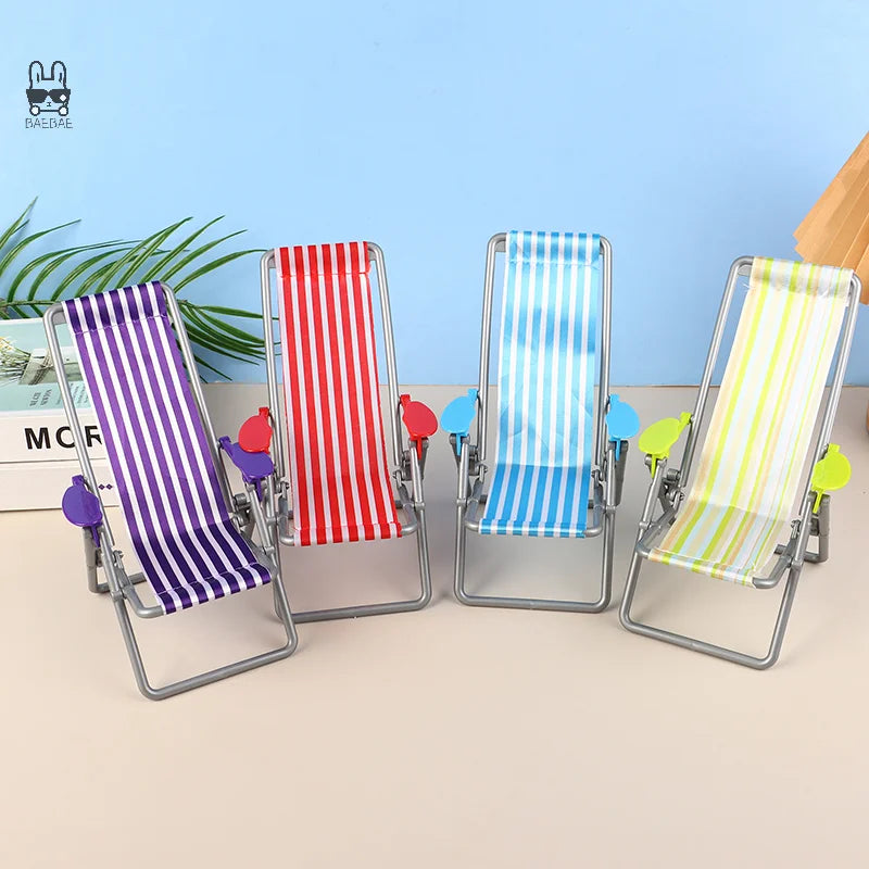 1/6 Dollhouse Mini Foldable Beach Chair Model Dollhouse Outdoor Casual Reclining Chair Dolls House Furniture Decoration