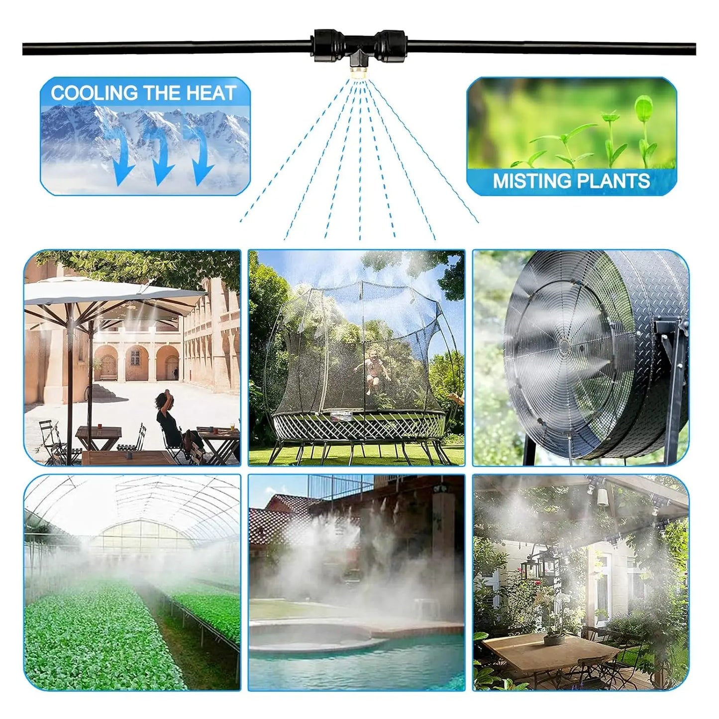 DIY Quiet Misting Cooling System Kits with DC24V Quiet Water Pump Fog Nozzle Sprayer for Patio, Garden,Greenhouse, Backyard