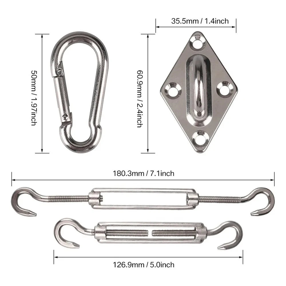 Stainless Steel Sun Shade Sail Install Attachment Set Heavy Duty Camping Tent Hardware Kit for Home Garden Sunshade Fixing Tools