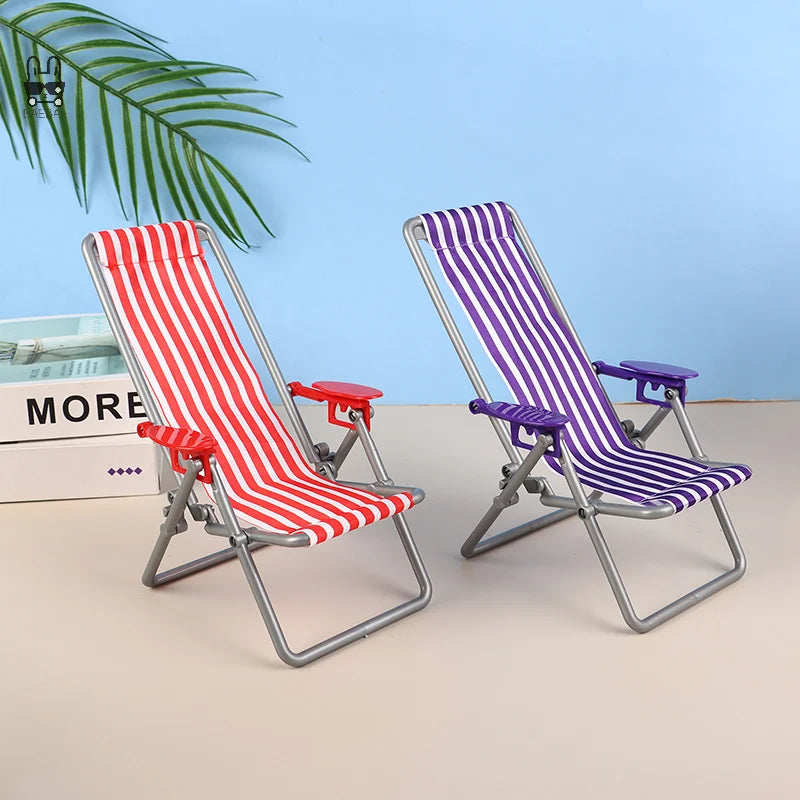 1/6 Dollhouse Mini Foldable Beach Chair Model Dollhouse Outdoor Casual Reclining Chair Dolls House Furniture Decoration