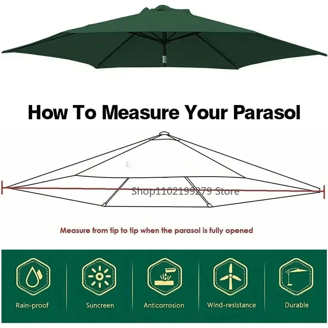 6/8 Ribs Umbrella Replacement Canopy 2/2.7/3m UV Protection Waterproof Sunshade Parasol Top Cover for Garden Patio Beach