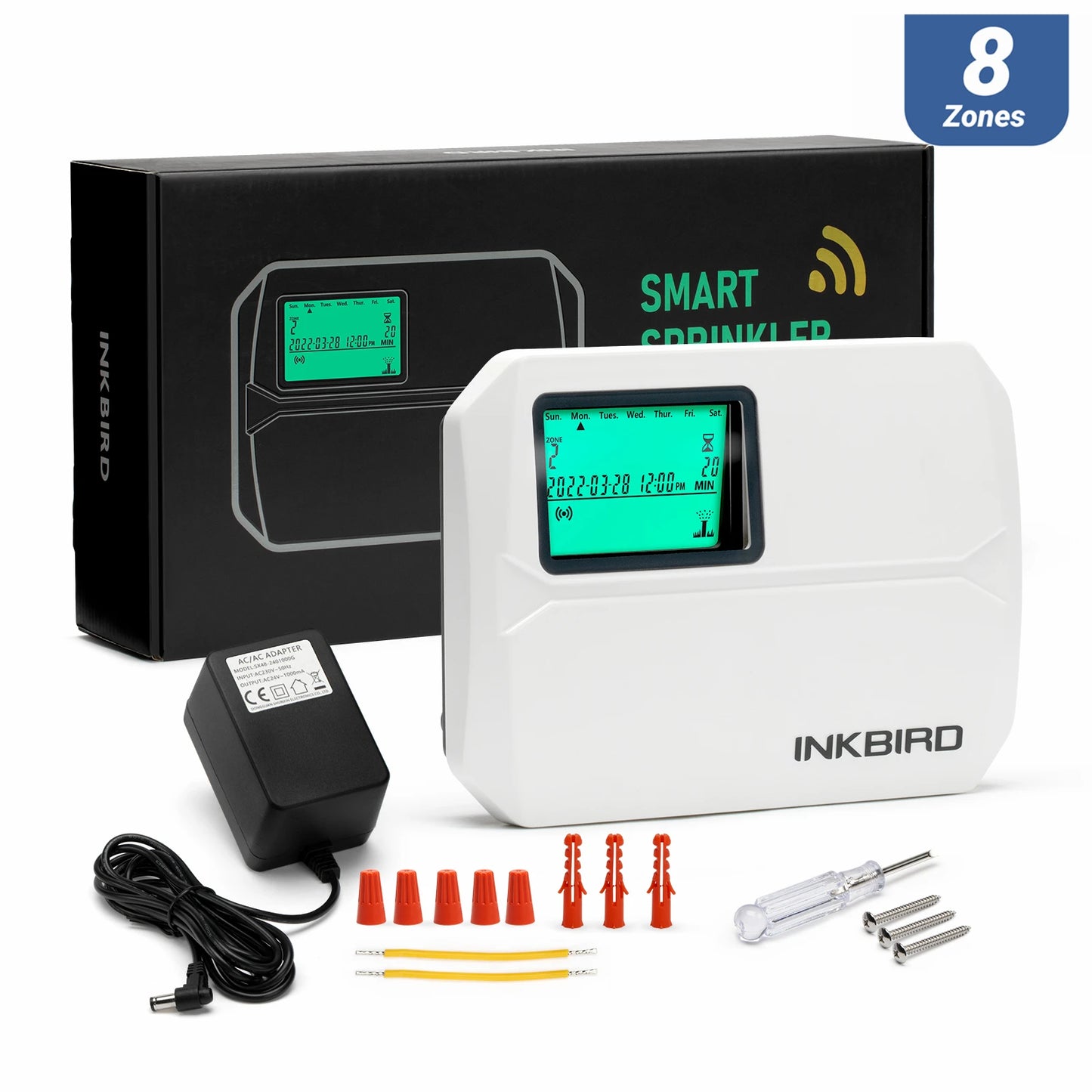 INKBIRD Controlador de Aspersores WIFI de 6 u 8 Zonas Tipo UE, Usado para Riego Inteligente con Ajuste Estacional