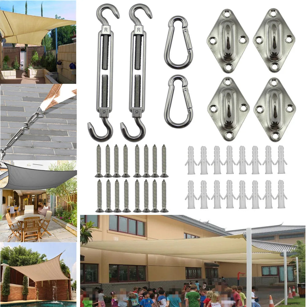 Stainless Steel Sun Shade Sail Install Attachment Set Heavy Duty Camping Tent Hardware Kit for Home Garden Sunshade Fixing Tools