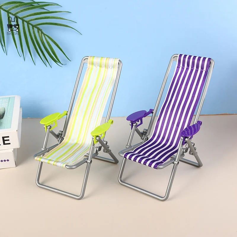 1/6 Dollhouse Mini Foldable Beach Chair Model Dollhouse Outdoor Casual Reclining Chair Dolls House Furniture Decoration
