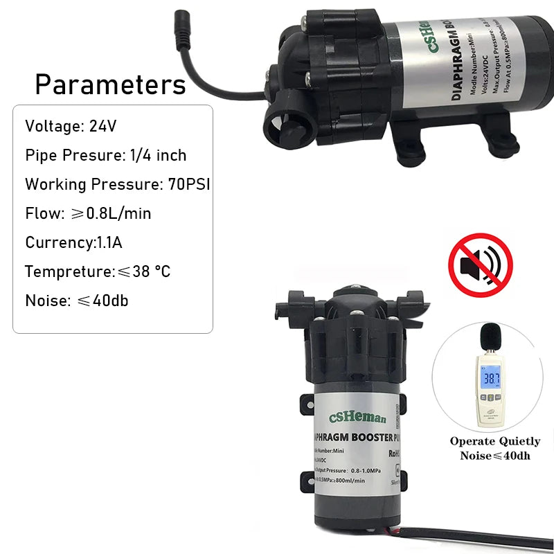 DIY Quiet Misting Cooling System Kits with DC24V Quiet Water Pump Fog Nozzle Sprayer for Patio, Garden,Greenhouse, Backyard