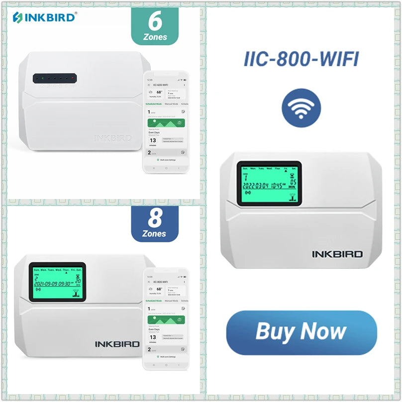 INKBIRD Controlador de Aspersores WIFI de 6 u 8 Zonas Tipo UE, Usado para Riego Inteligente con Ajuste Estacional