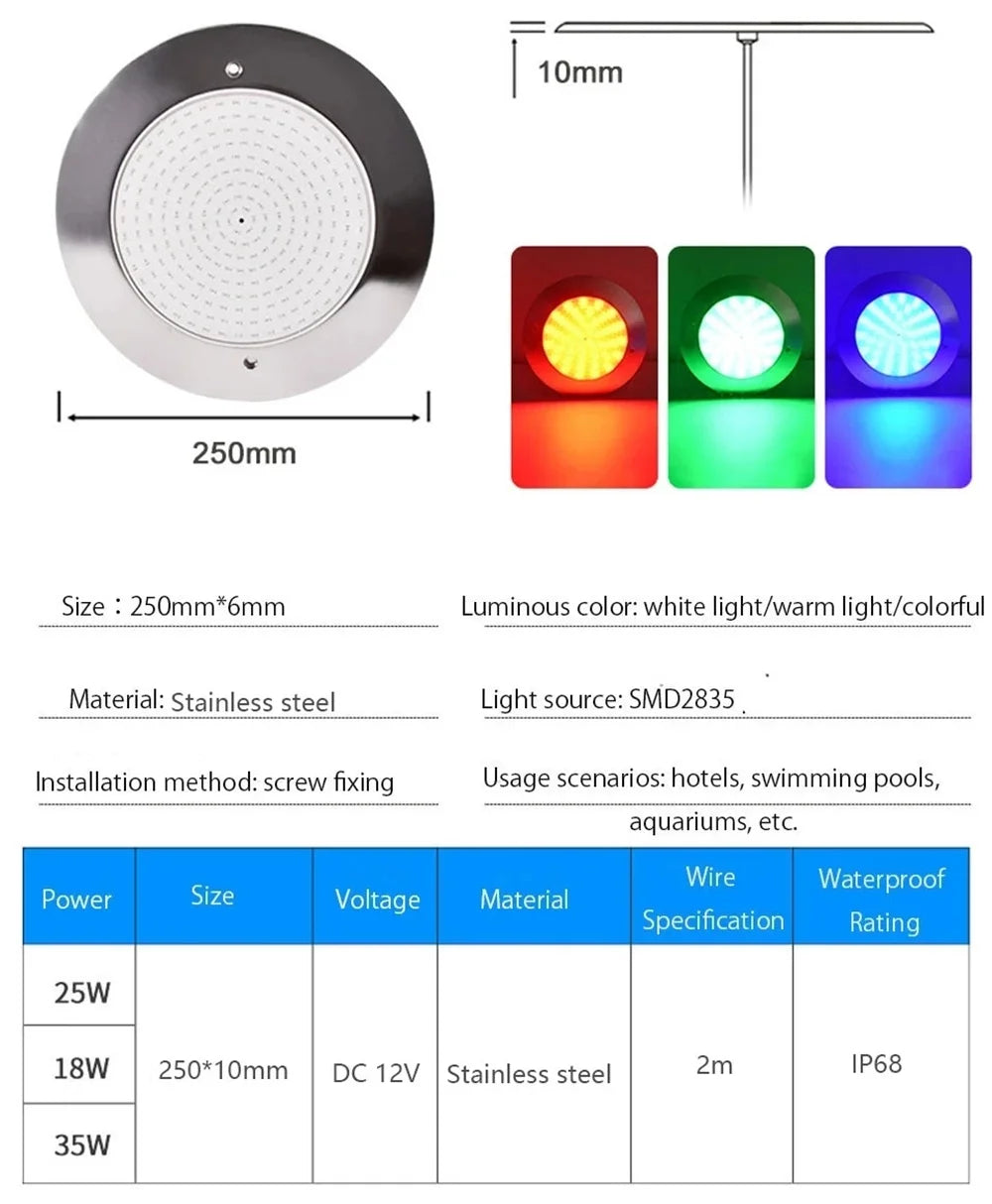 RGB Underwater Lights 12V IP68 LED Swimming Pool Light 12W 18W 25W 35W Mobile APP control Pool Party Decoration Fountain LampLED