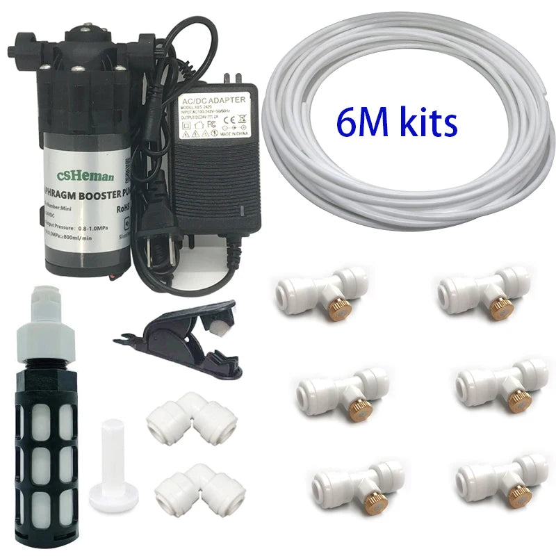 DIY Quiet Misting Cooling System Kits with DC24V Quiet Water Pump Fog Nozzle Sprayer for Patio, Garden,Greenhouse, Backyard